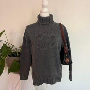 Lauren Ralph Lauren 100% Cotton Gray Turtle Sweater w/ Monochrome snowflake